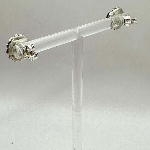 Lapis Lazuli Flower Stud Pierced Earring 925 Sterling Silver Boho Bohemian - Picture 9 of 9